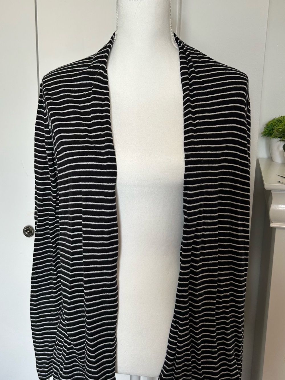 Joe Fresh Black and White Striped Open-Front Cardigan